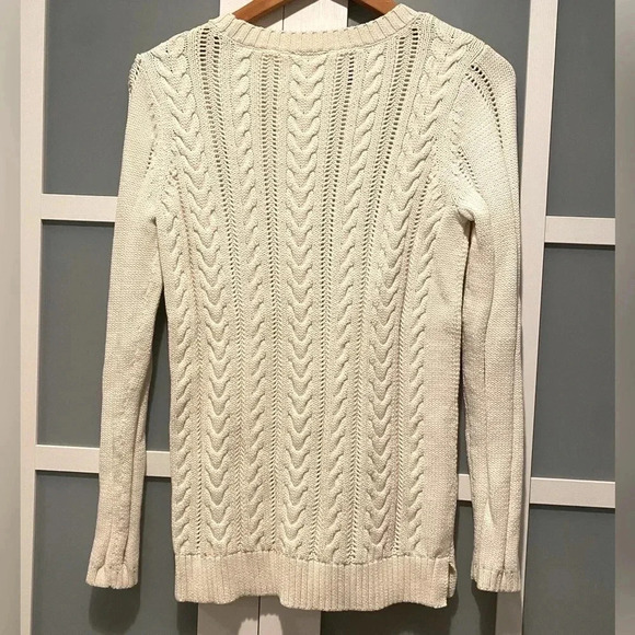 Talbots Women’s Pointelle Cable Knit Cotton Chunky Sweater Ivory WM’s Small NWOT - Picture 3 of 14